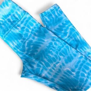 LANDS' END WOMEN'S ACTIVE SEAMLESS LEGGINGS SMALL ~ Reef Blue Tie Dye Wave